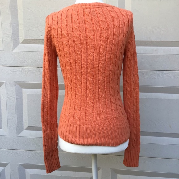 Aeropostale Sweater Womens Sz M Orange Cable Knit V-Neck Long Sleeve Y2K - Picture 15 of 16